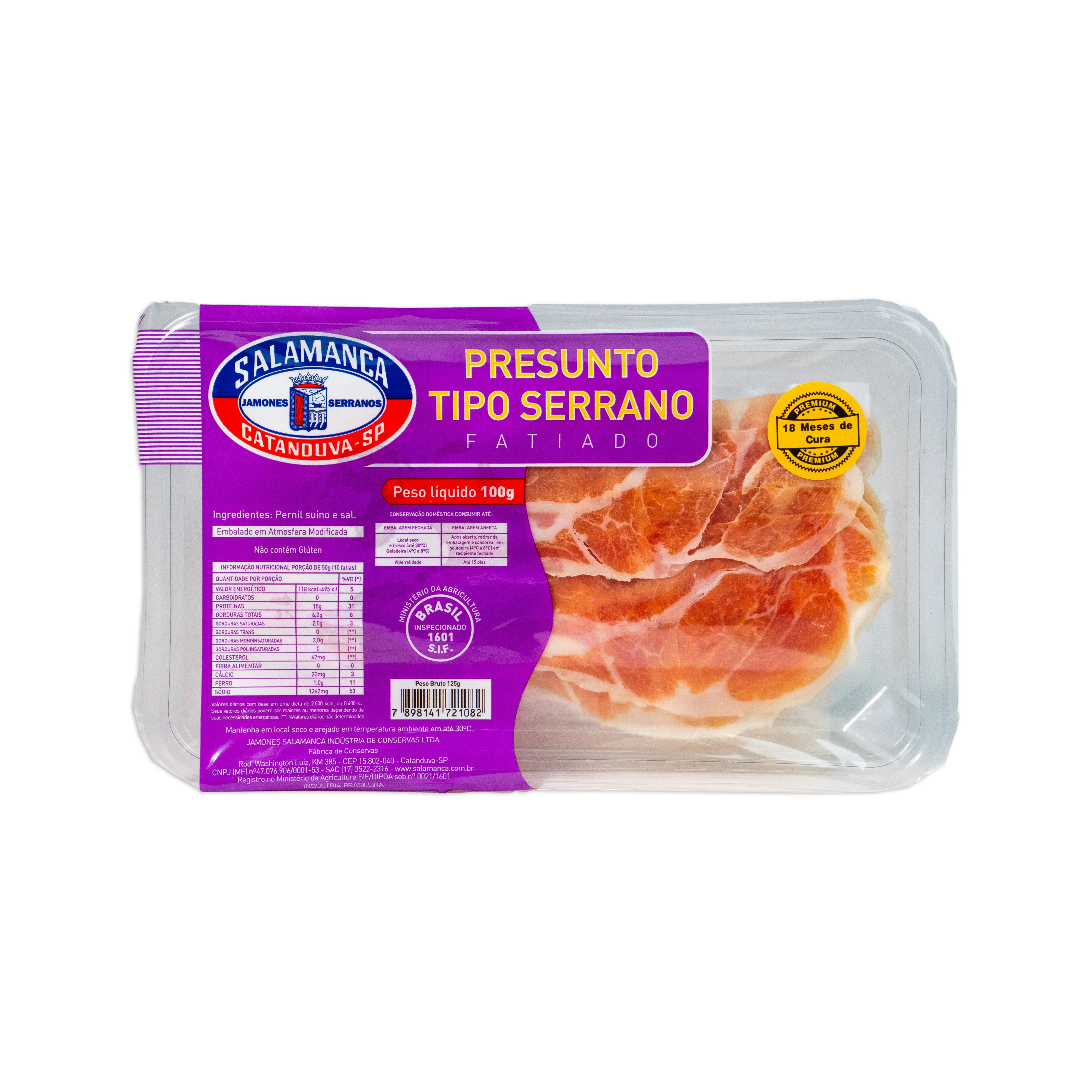 Jamón Tipo Serrano PREMIUM 18 Meses de Cura Fatiado Cartela 100 gramas