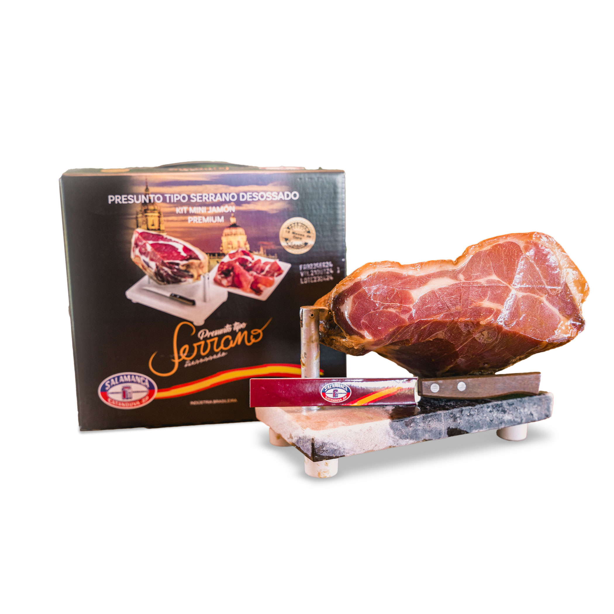 Kit Minijamón Premium, 1 quilo, sem osso, com suporte de mármore e faca (18 meses de cura)