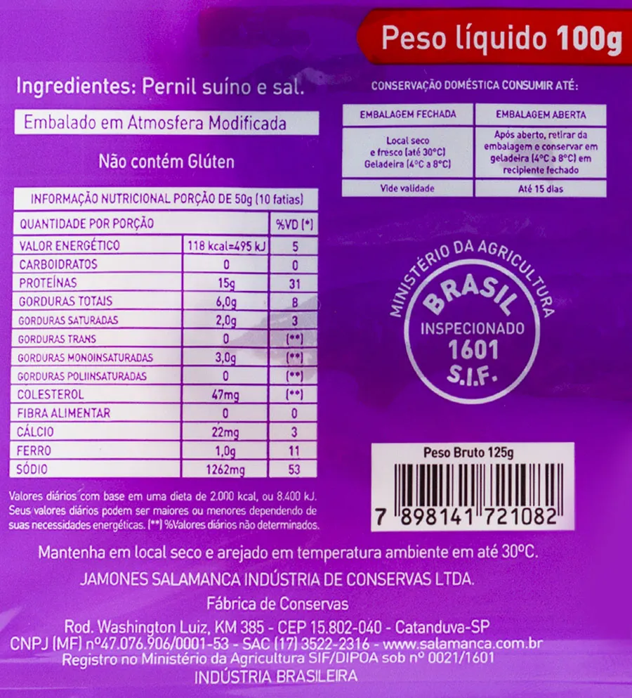 Jamón Tipo Serrano PREMIUM 18 Meses de Cura Fatiado Cartela 100 gramas